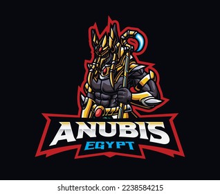 Sci-fi Egypt Anubis mascot logo design. Futuristic Anubis god vector illustration. Logo illustration for mascot or symbol and identity, emblem sports or e-sports gaming team