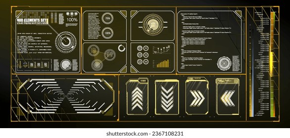 Sci-fi: pedestal vacío con interfaz HUD en el estilo cyberpunk para interfaz de usuario, juegos, GUI y presentación de productos. interfaz HUD.  Podio 3D con ciberespacio. Burla de vectores