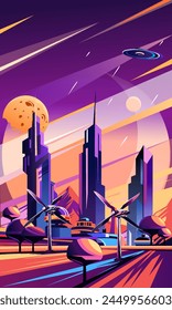 Sci-fi future of technology on new planets, vector illustration