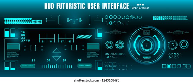 Sci-fi futuristic blue hud dashboard display virtual reality technology screen