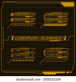 Scifi futuristic control panel collection of HUD elements GUI VR UI design Cyberpunk retro style.