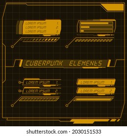 Scifi futuristic control panel collection of HUD elements GUI VR UI design Cyberpunk retro style.