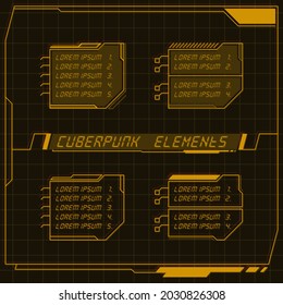 Scifi futuristic control panel collection of HUD elements GUI VR UI design Cyberpunk retro style.