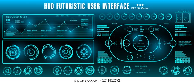 Sci-fi futuristic hud blue dashboard display virtual reality technology screen, target