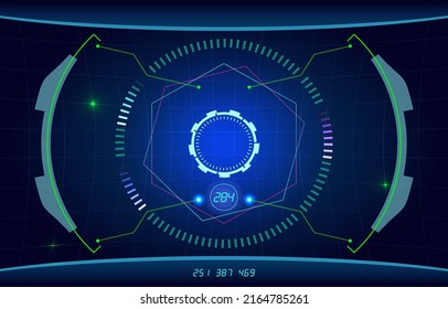 Sci-fi futuristic HUD dashboard display virtual reality technology screen. Abstract digital technology UI-UX Futuristic HUD, FUI, Virtual Interface. 