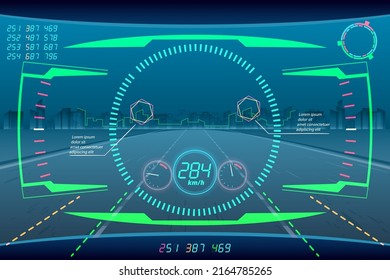 Sci-fi futuristic HUD dashboard display virtual reality technology screen. Abstract digital technology UI-UX Futuristic HUD, FUI, Virtual Interface. 