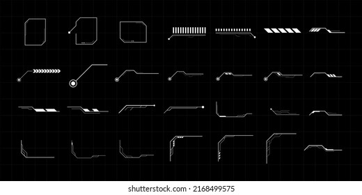 Sci-fi futuristic hud dashboard display virtual reality technology screen. Futuristic User Interface set. Statistics, data information infographic. Vector Illustration.