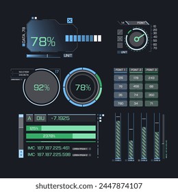 Sci-fi futuristic hud dashboard display virtual reality technology screen. 
Big collection HUD, GUI elements for VR, UI design. 
Futuristic User Interface set. 