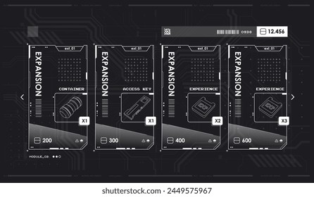 Sci-fi futuristic hud dashboard display virtual reality technology screen. Game ui screen, Abstract digital technology UI, UX Futuristic HUD, FUI, Virtual Interface.