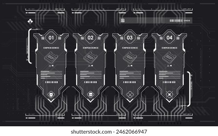 Sci-fi futuristic hud dashboard display virtual reality technology screen. Game ui screen, Abstract digital technology UI, UX Futuristic HUD, FUI, Virtual Interface.