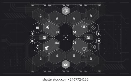 Sci-fi futuristic hud dashboard display virtual reality technology screen. Game ui screen, Abstract digital technology UI, UX Futuristic HUD, FUI, Virtual Interface.