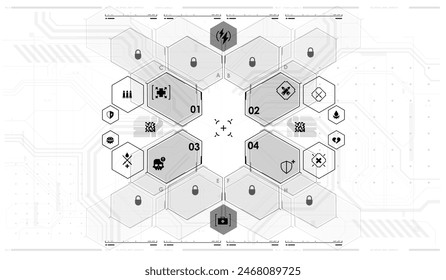 Pantalla de tecnología de realidad virtual de visualización de tablero hud futurista Sci-fi. Pantalla de interfaz de usuario del juego, interfaz de usuario de tecnología digital Abstractas, UX Futuristic HUD, FUI, interfaz virtual.