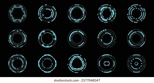 Sci-fi futuristic HUD dashboard display virtual reality technology screen. User Interface set. Statistics, Data information infographic. Vector graphic