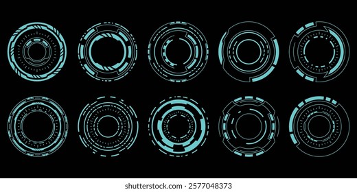 Sci-fi futuristic HUD dashboard display virtual reality technology screen. User Interface set. Statistics, Data information infographic. Vector graphic