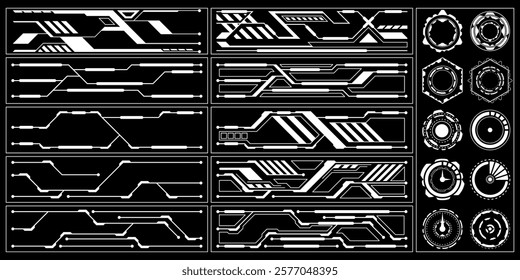 Sci-fi futuristic HUD dashboard display virtual reality technology screen. User Interface set. Statistics, Data information infographic. Vector graphic