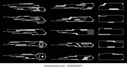 O painel de controle de HUD futurista de ficção científica exibe a tela de tecnologia de realidade virtual. Interface do usuário definida. Estatísticas, Informação de dados infográfico. Gráfico vetorial