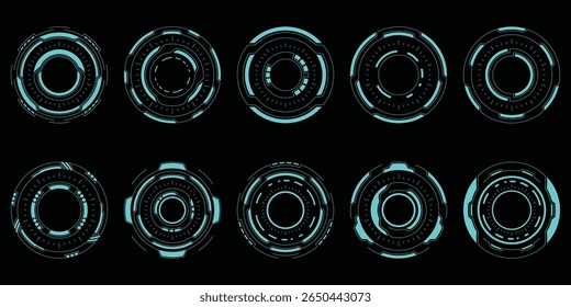 Sci-fi futuristic HUD dashboard display virtual reality technology screen. User Interface set. Statistics, Data information infographic. Vector graphic