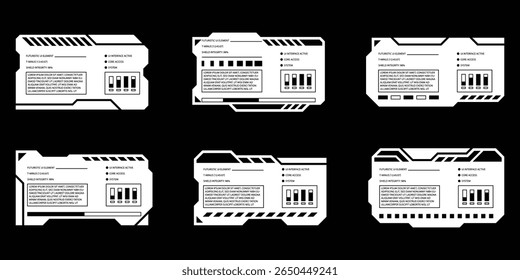 Sci-fi futuristic HUD dashboard display virtual reality technology screen. User Interface set. Statistics, Data information infographic. Vector graphic