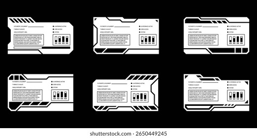 Sci-fi futuristic HUD dashboard display virtual reality technology screen. User Interface set. Statistics, Data information infographic. Vector graphic