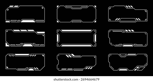 O painel de controle de HUD futurista de ficção científica exibe a tela de tecnologia de realidade virtual. Interface do usuário definida. Estatísticas, Informação de dados infográfico. Gráfico vetorial