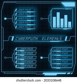 Scifi futuristic panel collection of HUD elements GUI VR UI design Cyberpunk neon glow retro style