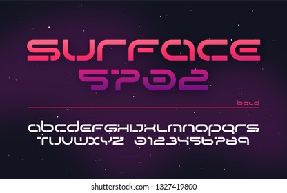 Sci-fi futuristic technology alphabet, uppercase letters and numbers. Vector illustration.