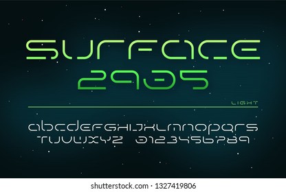 Sci-fi futuristic technology alphabet, uppercase letters and numbers. Vector illustration.