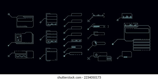 Scifi game callouts. Hud chart banner description controls, vector line data futuristic interface elements