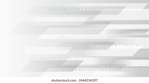 Sci-fi gray background with various technology elements. Science concept, horizontal lines and binary code on a gradient background. Abstract hi tech communication for presentation or banner.