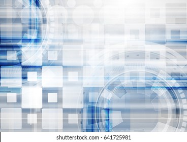 Sci-fi grey and blue abstract technology background with squares and gears. Vector digital design