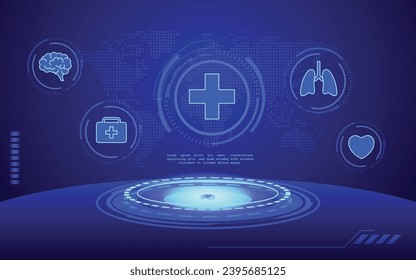 Sci-fi healthcare banner hologram futuristic interface, medical futuristic banner	
