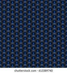 Sci-Fi Hexagon Metal Grid with Blue Lights. Futuristic Technology Background. Seamless Pattern. Vector Iluustration.
