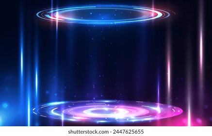 Sci-fi high technology circle futuristic 3D teleport podium. Hologram portal light of science futuristic. Digital HUD portal hologram. Warp gate. Teleport podium. GUI,UI. Virtual reality. Vector EPS10