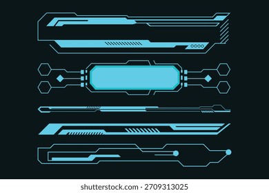 Elementos HUD de ciencia ficción con diseño azul neón para interfaces tecnológicas