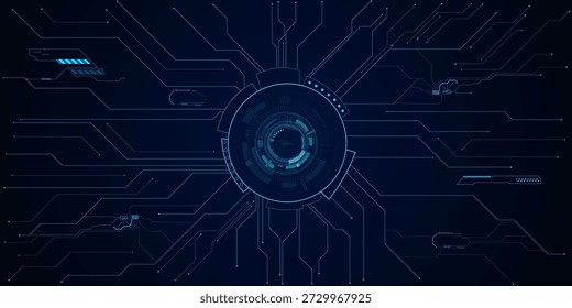 Sci-fi interface design with bright blue cyber patterns.