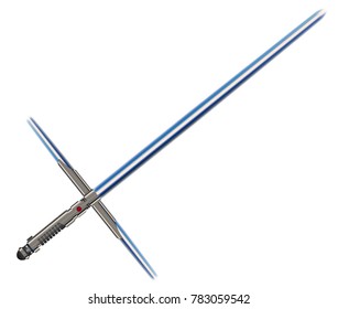 A sci-fi light sword future type weapon with a red blade isolated on a white background