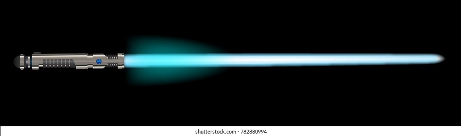 A sci-fi light sword weapon with a blue blade isolated on a black background
