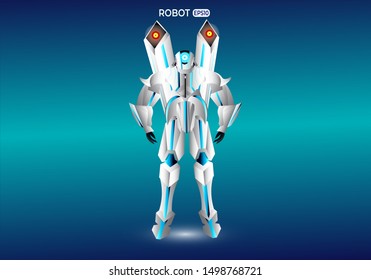 Sci-fi mech soldier Modern Robot character Isolated On Blue Background vector illustration