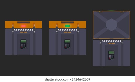 Sci-fi military chest. A secure container with a combination lock and card access. Technologies of the future.