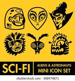 Sci-Fi Mini Icon Set - Aliens and Astronauts
