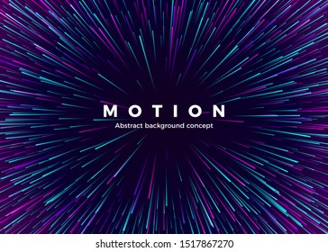 Sci-fi Motion wallpaper. Abstract background travel through time and space. Futuristic neon poster. Trendy music banner template. Vector illustration