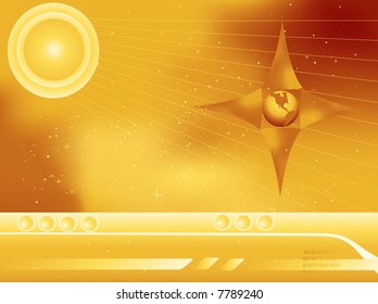 Scifi Outer Space abstract showing the earth and stars in golden colors