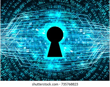 Sci-fi safety concept, closed padlock on digital blue abstract, vector background. Hi-speed internet technology illustration. Keyhole, cyber security concept.