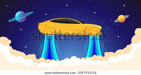 Sci-fi Spaceship\
flying. Fantastic flying\
car
