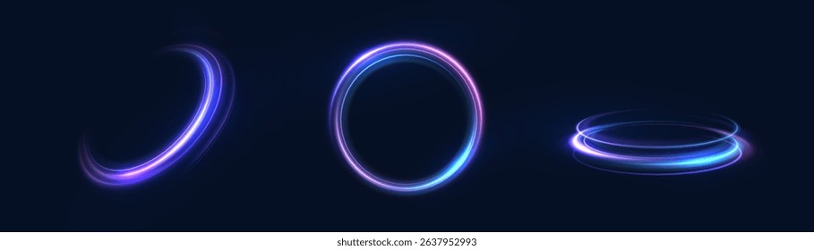 Sci-fi style light rings with soft glow and digital gloss. Ideal for interface concepts, energy visualization and portal themes.