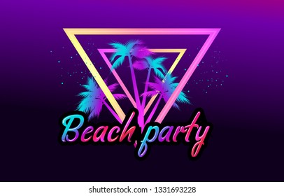 Sci-fi vector background, sunrise in the style of retro waves, synth, 80s design. Futuristic vector illustration geometric style, Tropical night