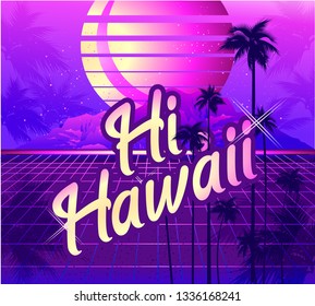 Sci-fi vector background, sunrise in the style of retro-grazing waves, synth, 80s design