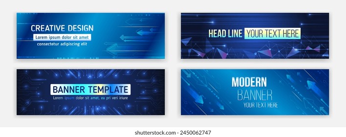 Sci-fi vector sample concept. High-tech horizontal banner template. Modern banner design with technology element. Data protection, internet communication, science, big data, cover design set.