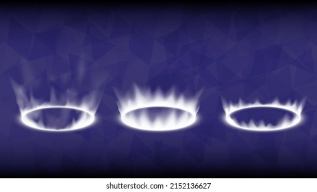 Sci-fi white ray stage collection in glowing HUD. Hologram portal swirl light of science futuristic. Circle teleport podium. GUI, UI virtual reality users. Magic cyberpunk warp gate in game fantasy