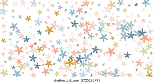 Ilustración vectorial de flores simples Scilla. Lindos Elementos de flores de jardín dispersos. Telón de fondo de las vacaciones de Cinco de Mayo. Flores elegantes Scilla floración simplista. Floración de margaritas.